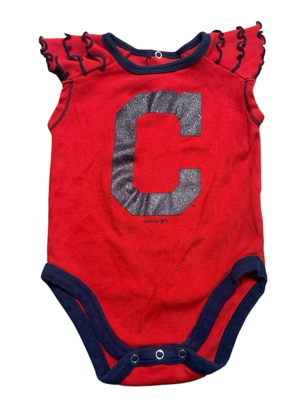 Cleveland Guardians Baby Bodysuit 3-6M Red Navy Ruffle MLB Baseball